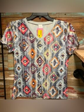 Women’s V-Neck Aztec Print Top - Multi Color